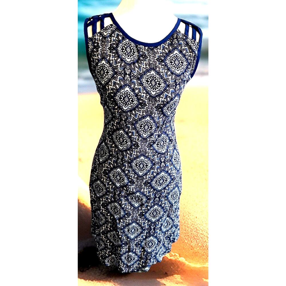 Speechless Woman Artsy Boho Dress S Shift Sheath Sexy Retro Blue Coastal Flirty